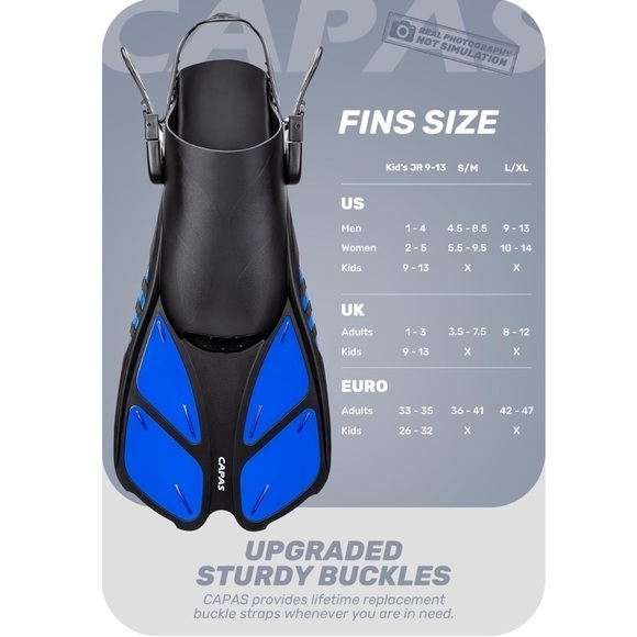 NWT Capas Blue And Black Snorkel Fins - Picture 2 of 6